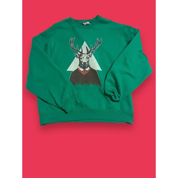 Hipster Reindeer Ugly Christmas Sweatshirt Size M Medium Unisex Holiday Funny - Picture 7 of 7